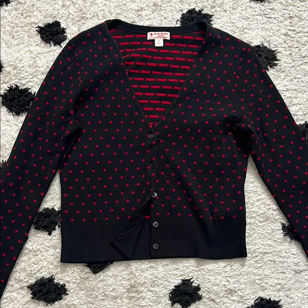 Brooks Brothers Black and Red Polka Dot Cardigan